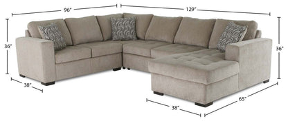 Made in Canada Legend 4-Piece Right-Facing Chenille Fabric Sleeper Sectional with Storage Chaise - Platinum Beige | Canapé-lit sectionnel de droite Legend 4 pièces fabriqué au Canada en tissu de chenille avec chaise longue de rangement - beige platine
