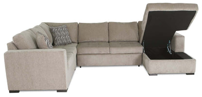 Made in Canada Legend 4-Piece Right-Facing Chenille Fabric Sleeper Sectional with Storage Chaise - Platinum Beige | Canapé-lit sectionnel de droite Legend 4 pièces fabriqué au Canada en tissu de chenille avec chaise longue de rangement - beige platine