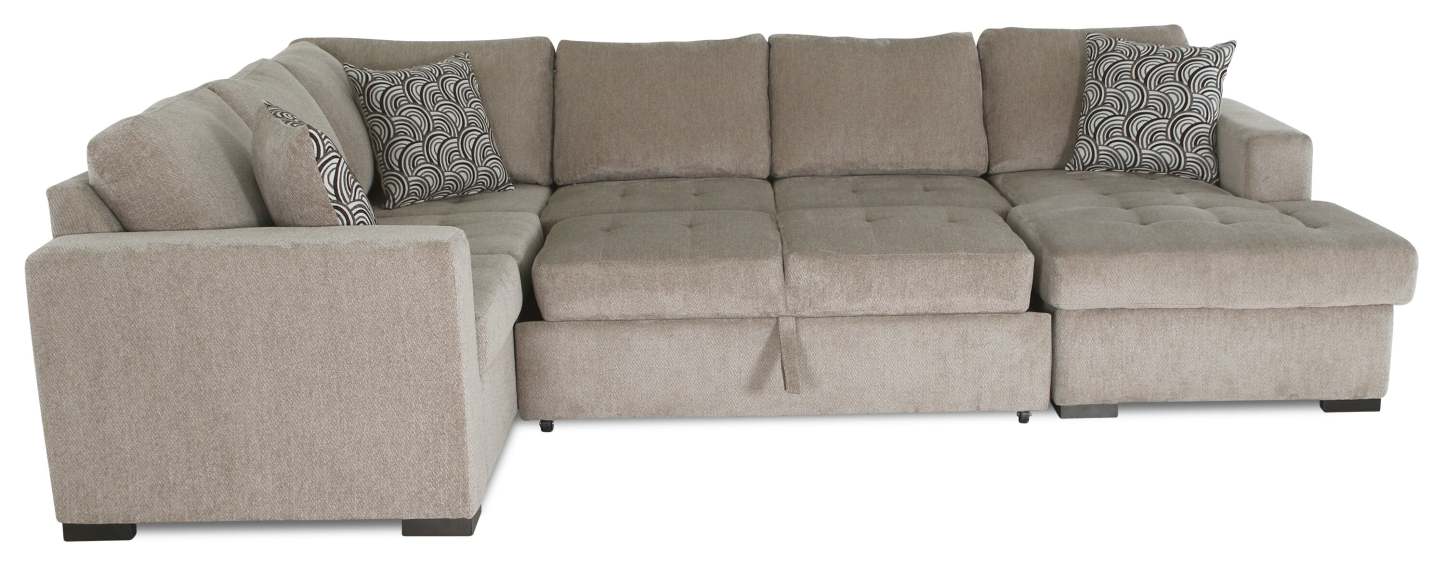 Made in Canada Legend 4-Piece Right-Facing Chenille Fabric Sleeper Sectional with Storage Chaise - Platinum Beige | Canapé-lit sectionnel de droite Legend 4 pièces fabriqué au Canada en tissu de chenille avec chaise longue de rangement - beige platine