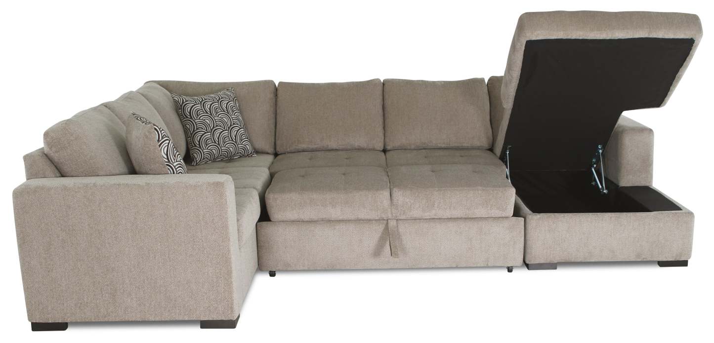 Made in Canada Legend 4-Piece Right-Facing Chenille Fabric Sleeper Sectional with Storage Chaise - Platinum Beige | Canapé-lit sectionnel de droite Legend 4 pièces fabriqué au Canada en tissu de chenille avec chaise longue de rangement - beige platine