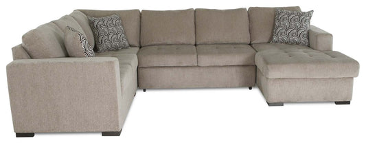 Made in Canada Legend 4-Piece Right-Facing Chenille Fabric Sleeper Sectional with Storage Chaise - Platinum Beige | Canapé-lit sectionnel de droite Legend 4 pièces fabriqué au Canada en tissu de chenille avec chaise longue de rangement - beige platine