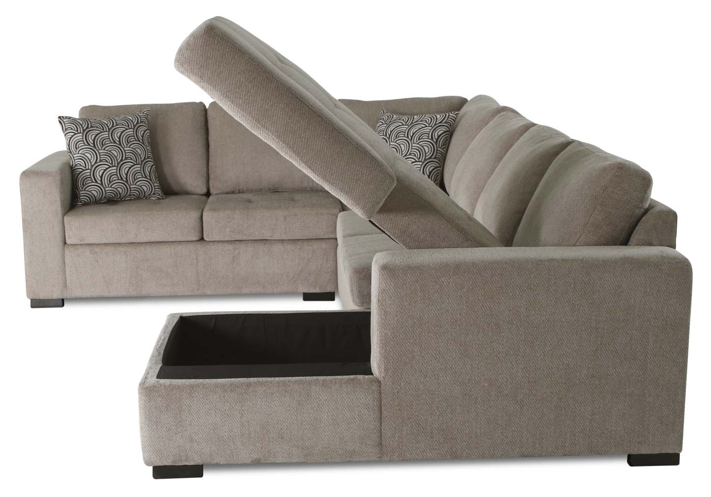 Made in Canada Legend 4-Piece Right-Facing Chenille Fabric Sleeper Sectional with Storage Chaise - Platinum Beige | Canapé-lit sectionnel de droite Legend 4 pièces fabriqué au Canada en tissu de chenille avec chaise longue de rangement - beige platine