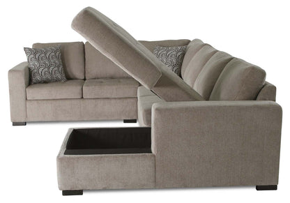 Made in Canada Legend 4-Piece Right-Facing Chenille Fabric Sleeper Sectional with Storage Chaise - Platinum Beige | Canapé-lit sectionnel de droite Legend 4 pièces fabriqué au Canada en tissu de chenille avec chaise longue de rangement - beige platine