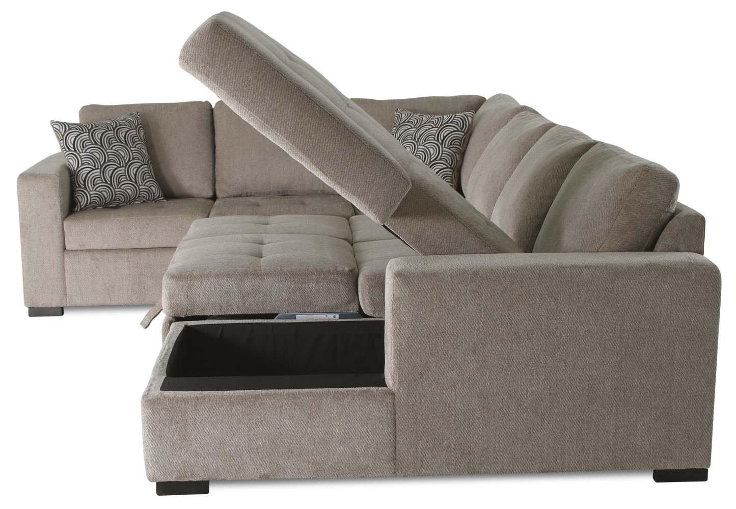 Made in Canada Legend 4-Piece Right-Facing Chenille Fabric Sleeper Sectional with Storage Chaise - Platinum Beige | Canapé-lit sectionnel de droite Legend 4 pièces fabriqué au Canada en tissu de chenille avec chaise longue de rangement - beige platine