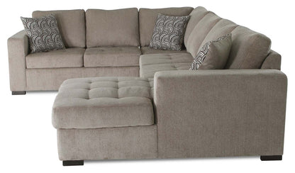 Made in Canada Legend 4-Piece Right-Facing Chenille Fabric Sleeper Sectional with Storage Chaise - Platinum Beige | Canapé-lit sectionnel de droite Legend 4 pièces fabriqué au Canada en tissu de chenille avec chaise longue de rangement - beige platine