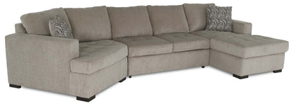 Fabriqué au Canada, canapé-lit sectionnel enveloppant Legend 3 pièces en tissu de chenille avec chaise longue - beige platine