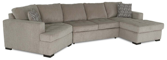 Fabriqué au Canada, canapé-lit sectionnel enveloppant Legend 3 pièces en tissu de chenille avec chaise longue - beige platine