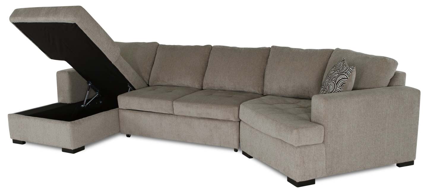 Fabriqué au Canada Legend 3 pièces sectionnel avec lit-couché en tissu de chenille à droite avec chaise longue - beige platine