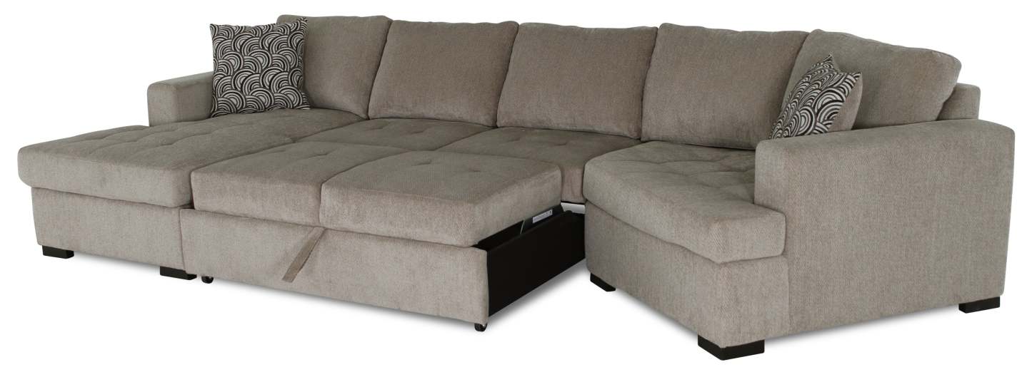 Fabriqué au Canada Legend 3 pièces sectionnel avec lit-couché en tissu de chenille à droite avec chaise longue - beige platine