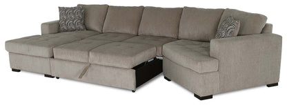 Fabriqué au Canada Legend 3 pièces sectionnel avec lit-couché en tissu de chenille à droite avec chaise longue - beige platine