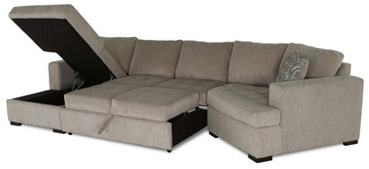 Fabriqué au Canada Legend 3 pièces sectionnel avec lit-couché en tissu de chenille à droite avec chaise longue - beige platine