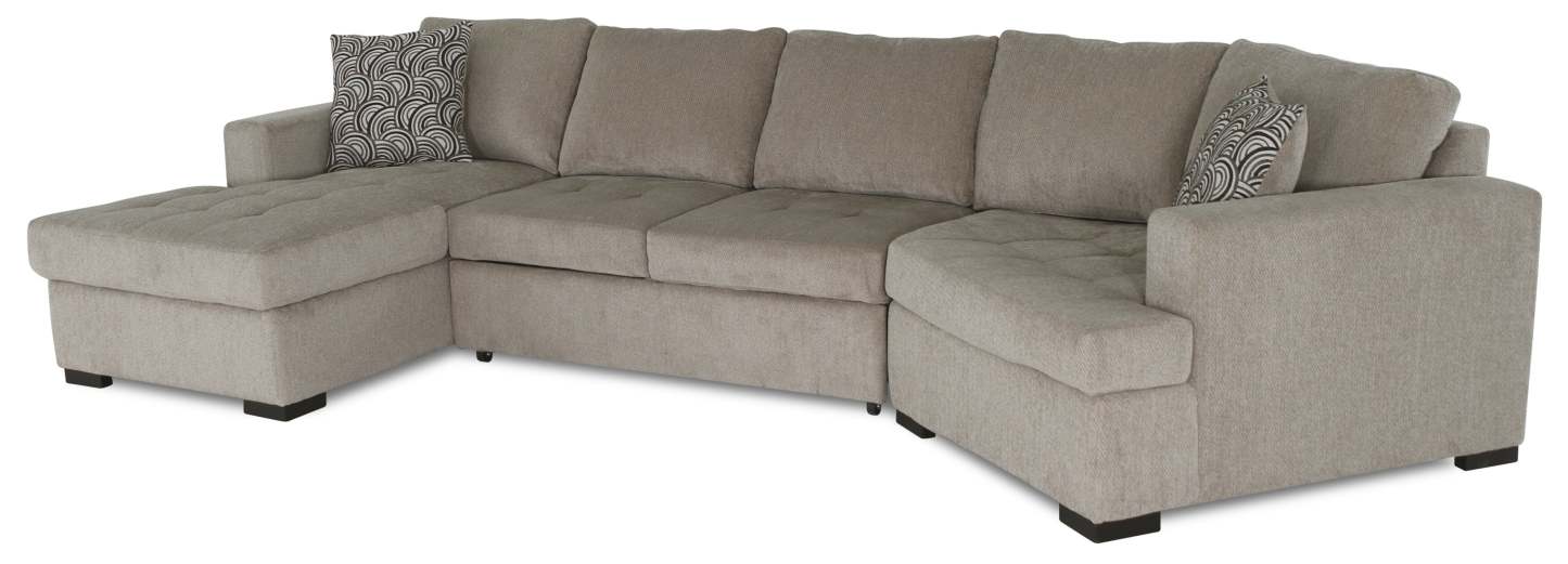 Fabriqué au Canada Legend 3 pièces sectionnel avec lit-couché en tissu de chenille à droite avec chaise longue - beige platine