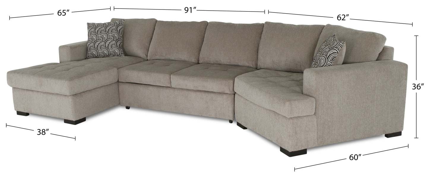 Fabriqué au Canada Legend 3 pièces sectionnel avec lit-couché en tissu de chenille à droite avec chaise longue - beige platine