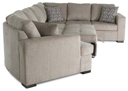 Fabriqué au Canada Canapé-lit sectionnel câlin Legend 3 pièces orienté vers la gauche en tissu chenille - Beige platine | Canapé-lit sectionnel de gauche Legend 3 pièces fabriqué au Canada en tissu chenille - beige platine