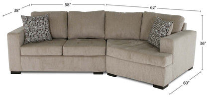 Made in Canada Legend 2-Piece Right-Facing Chenille Fabric Cuddler Sectional - Platinum Beige | Canapé sectionnel droit Legend 2 pièces fabriqué au Canada en tissu de chenille avec fauteuil enveloppant - beige platine
