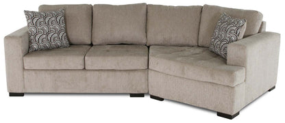 Made in Canada Legend 2-Piece Right-Facing Chenille Fabric Cuddler Sectional - Platinum Beige | Canapé sectionnel droit Legend 2 pièces fabriqué au Canada en tissu de chenille avec fauteuil enveloppant - beige platine