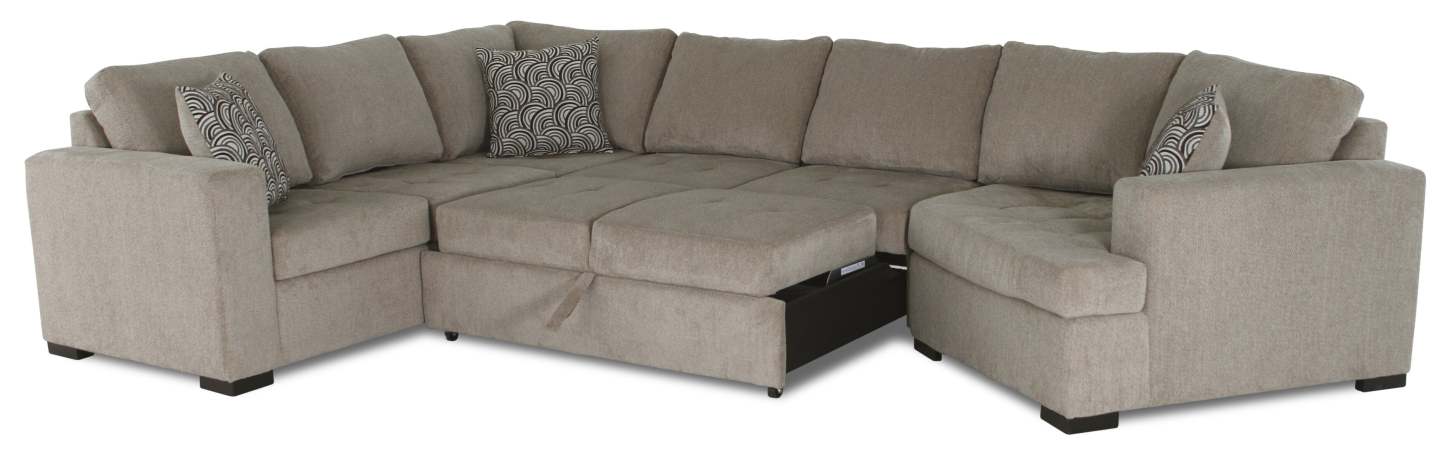 Fabriqué au Canada, sectionnel lit-couché Legend 4 pièces à droite en tissu de chenille - beige platine