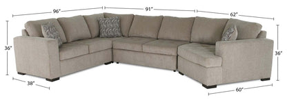 Fabriqué au Canada, sectionnel lit-couché Legend 4 pièces à droite en tissu de chenille - beige platine