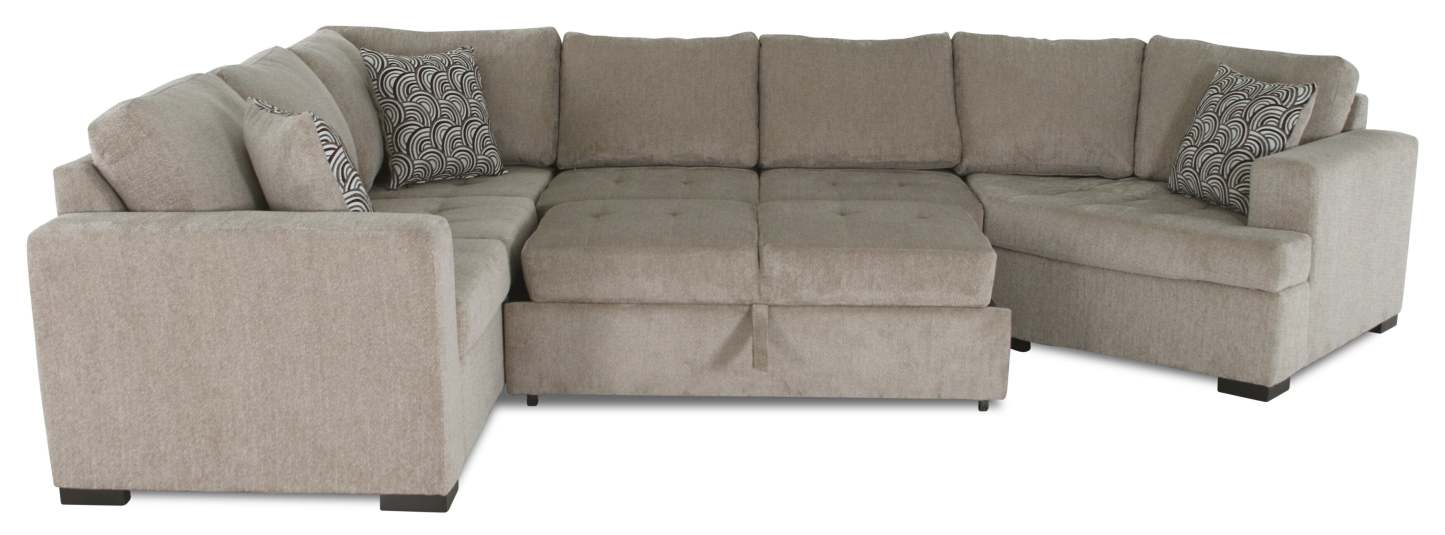 Fabriqué au Canada, sectionnel lit-couché Legend 4 pièces à droite en tissu de chenille - beige platine