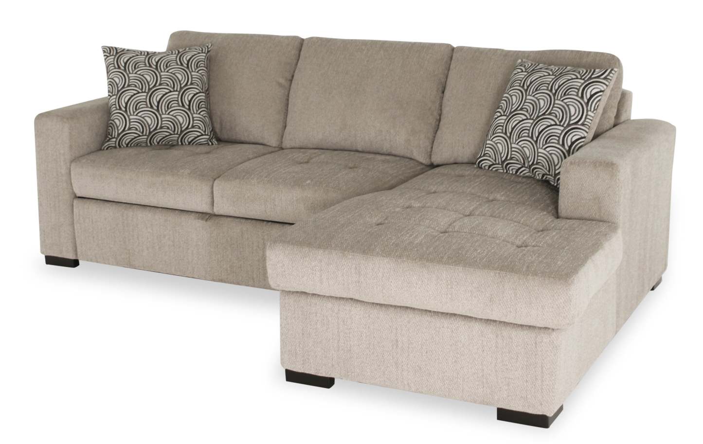 Made in Canada Legend 2-Piece Right-Facing Chenille Fabric Sleeper Sectional with Storage Chaise - Platinum Beige | Canapé-lit sectionnel de droite Legend 2 pièces fabriqué au Canada en tissu de chenille avec chaise longue de rangement - beige platine