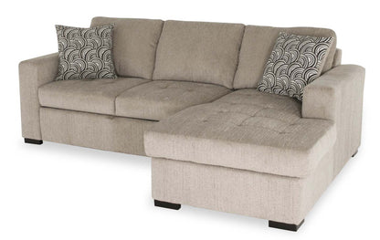 Made in Canada Legend 2-Piece Right-Facing Chenille Fabric Sleeper Sectional with Storage Chaise - Platinum Beige | Canapé-lit sectionnel de droite Legend 2 pièces fabriqué au Canada en tissu de chenille avec chaise longue de rangement - beige platine