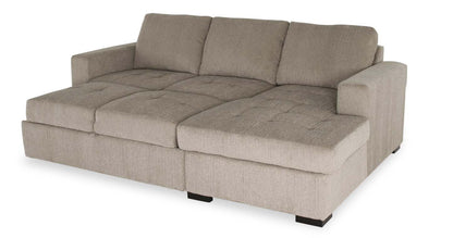Made in Canada Legend 2-Piece Right-Facing Chenille Fabric Sleeper Sectional with Storage Chaise - Platinum Beige | Canapé-lit sectionnel de droite Legend 2 pièces fabriqué au Canada en tissu de chenille avec chaise longue de rangement - beige platine