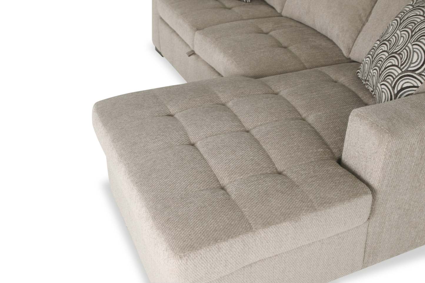 Made in Canada Legend 2-Piece Right-Facing Chenille Fabric Sleeper Sectional with Storage Chaise - Platinum Beige | Canapé-lit sectionnel de droite Legend 2 pièces fabriqué au Canada en tissu de chenille avec chaise longue de rangement - beige platine