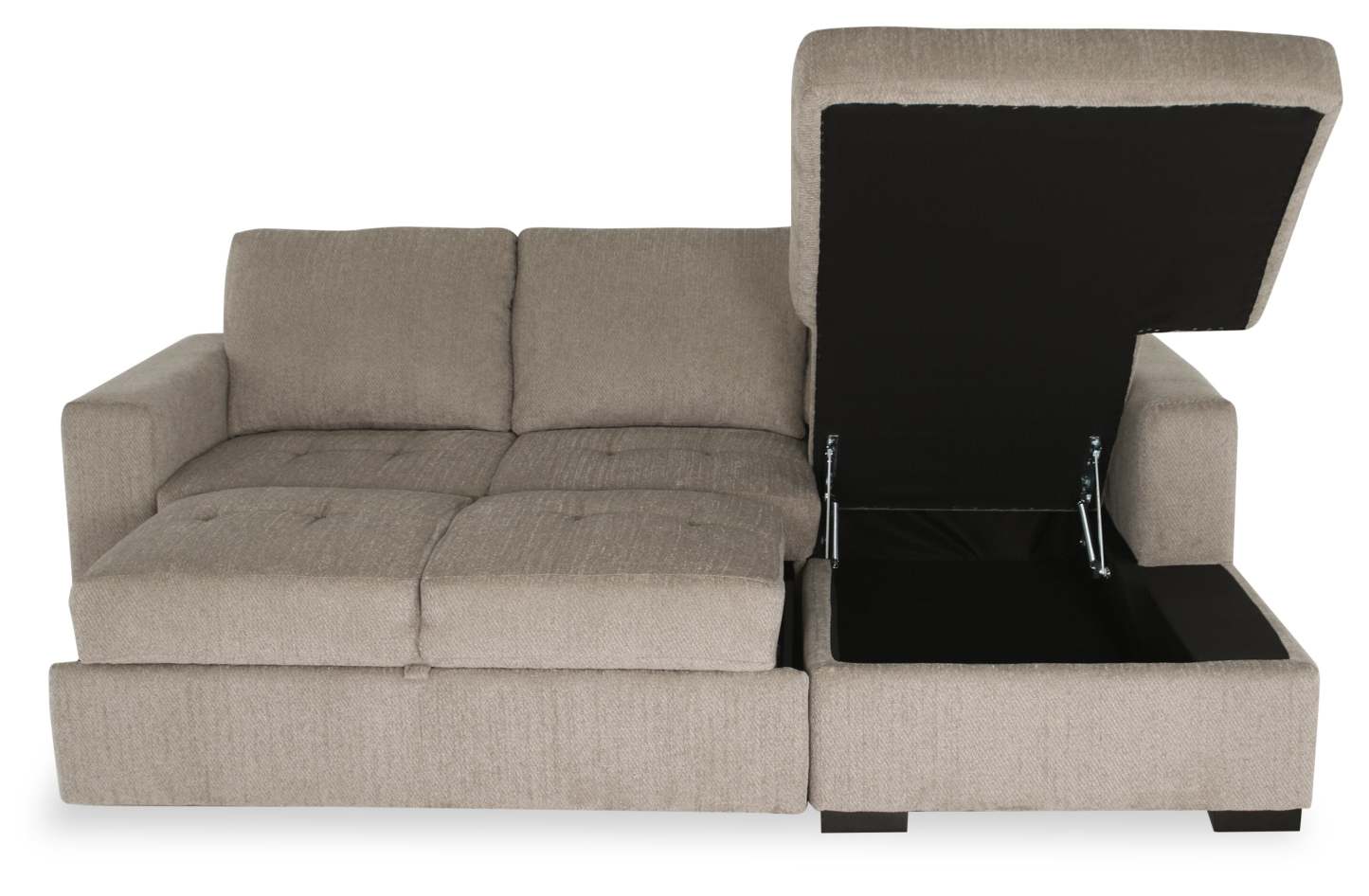 Made in Canada Legend 2-Piece Right-Facing Chenille Fabric Sleeper Sectional with Storage Chaise - Platinum Beige | Canapé-lit sectionnel de droite Legend 2 pièces fabriqué au Canada en tissu de chenille avec chaise longue de rangement - beige platine