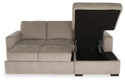 Made in Canada Legend 2-Piece Right-Facing Chenille Fabric Sleeper Sectional with Storage Chaise - Platinum Beige | Canapé-lit sectionnel de droite Legend 2 pièces fabriqué au Canada en tissu de chenille avec chaise longue de rangement - beige platine