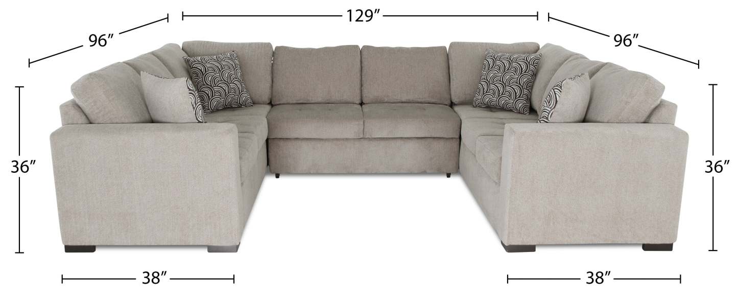 Fabriqué au Canada Canapé-lit sectionnel Legend 3 pièces en tissu chenille - Beige platine | Canapé-lit sectionnel Legend 3 pièces fabriqué au Canada en tissu de chenille - beige platine