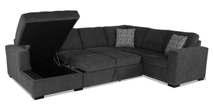 Made in Canada Legend 3-Piece Left-Facing Chenille Fabric Sleeper Sectional with Storage Chaise - Pepper Grey | Canapé-lit sectionnel de gauche Legend 3 pièces fabriqué au Canada en tissu de chenille avec chaise longue de rangement - gris poivre