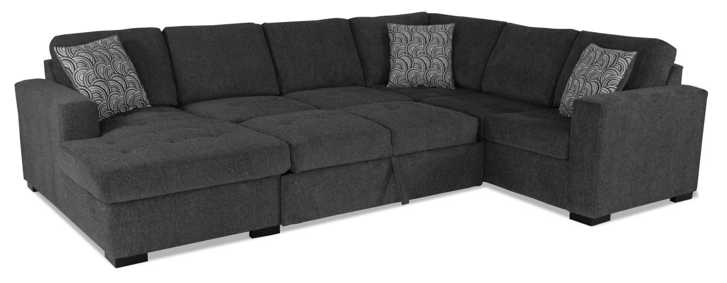 Made in Canada Legend 3-Piece Left-Facing Chenille Fabric Sleeper Sectional with Storage Chaise - Pepper Grey | Canapé-lit sectionnel de gauche Legend 3 pièces fabriqué au Canada en tissu de chenille avec chaise longue de rangement - gris poivre