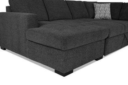 Made in Canada Legend 3-Piece Left-Facing Chenille Fabric Sleeper Sectional with Storage Chaise - Pepper Grey | Canapé-lit sectionnel de gauche Legend 3 pièces fabriqué au Canada en tissu de chenille avec chaise longue de rangement - gris poivre