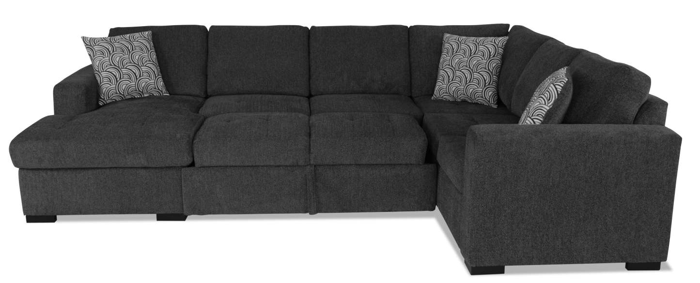Made in Canada Legend 3-Piece Left-Facing Chenille Fabric Sleeper Sectional with Storage Chaise - Pepper Grey | Canapé-lit sectionnel de gauche Legend 3 pièces fabriqué au Canada en tissu de chenille avec chaise longue de rangement - gris poivre