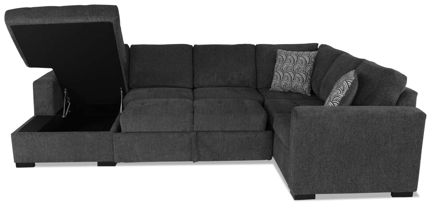 Made in Canada Legend 3-Piece Left-Facing Chenille Fabric Sleeper Sectional with Storage Chaise - Pepper Grey | Canapé-lit sectionnel de gauche Legend 3 pièces fabriqué au Canada en tissu de chenille avec chaise longue de rangement - gris poivre