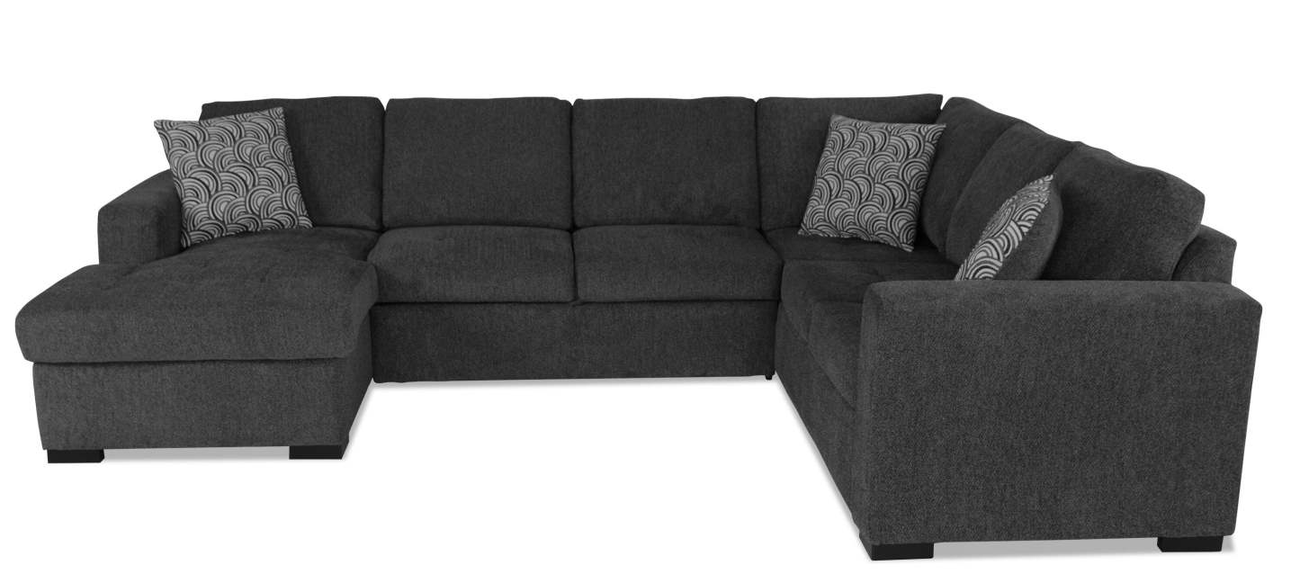 Made in Canada Legend 3-Piece Left-Facing Chenille Fabric Sleeper Sectional with Storage Chaise - Pepper Grey | Canapé-lit sectionnel de gauche Legend 3 pièces fabriqué au Canada en tissu de chenille avec chaise longue de rangement - gris poivre