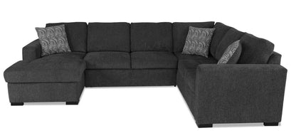 Made in Canada Legend 3-Piece Left-Facing Chenille Fabric Sleeper Sectional with Storage Chaise - Pepper Grey | Canapé-lit sectionnel de gauche Legend 3 pièces fabriqué au Canada en tissu de chenille avec chaise longue de rangement - gris poivre