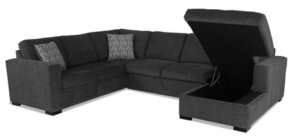 Made in Canada Legend 3-Piece Right-Facing Chenille Fabric Sleeper Sectional with Storage Chaise - Pepper Grey | Canapé-lit sectionnel de droite Legend 3 pièces fabriqué au Canada en tissu de chenille avec chaise longue de rangement - gris poivre