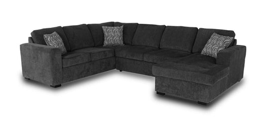 Made in Canada Legend 3-Piece Right-Facing Chenille Fabric Sleeper Sectional with Storage Chaise - Pepper Grey | Canapé-lit sectionnel de droite Legend 3 pièces fabriqué au Canada en tissu de chenille avec chaise longue de rangement - gris poivre