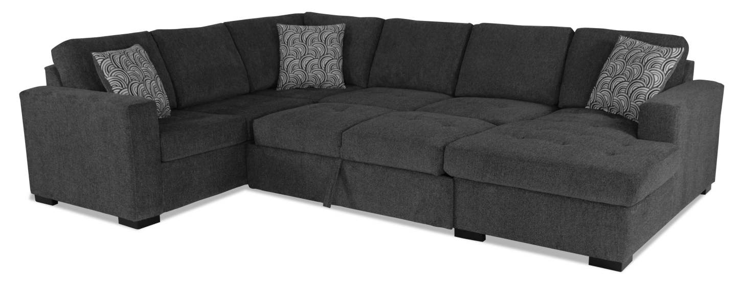 Made in Canada Legend 3-Piece Right-Facing Chenille Fabric Sleeper Sectional with Storage Chaise - Pepper Grey | Canapé-lit sectionnel de droite Legend 3 pièces fabriqué au Canada en tissu de chenille avec chaise longue de rangement - gris poivre