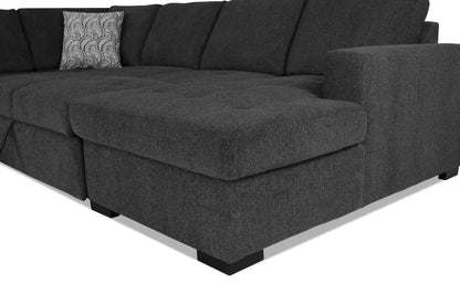 Made in Canada Legend 3-Piece Right-Facing Chenille Fabric Sleeper Sectional with Storage Chaise - Pepper Grey | Canapé-lit sectionnel de droite Legend 3 pièces fabriqué au Canada en tissu de chenille avec chaise longue de rangement - gris poivre