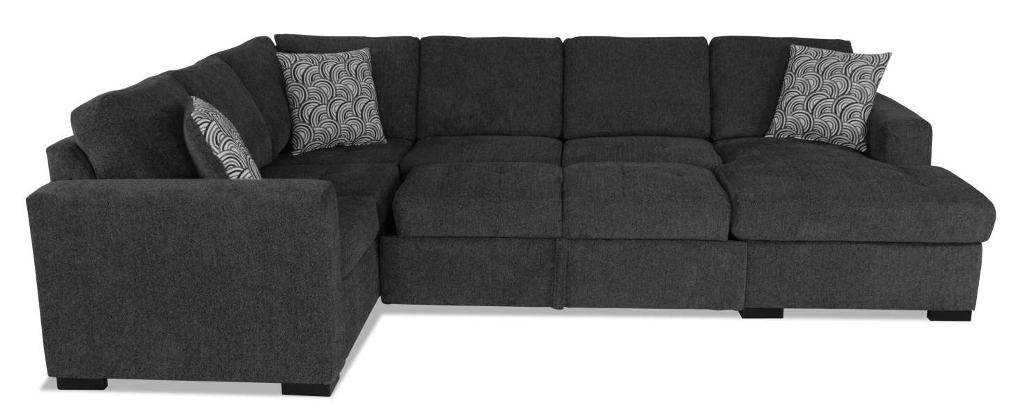 Made in Canada Legend 3-Piece Right-Facing Chenille Fabric Sleeper Sectional with Storage Chaise - Pepper Grey | Canapé-lit sectionnel de droite Legend 3 pièces fabriqué au Canada en tissu de chenille avec chaise longue de rangement - gris poivre