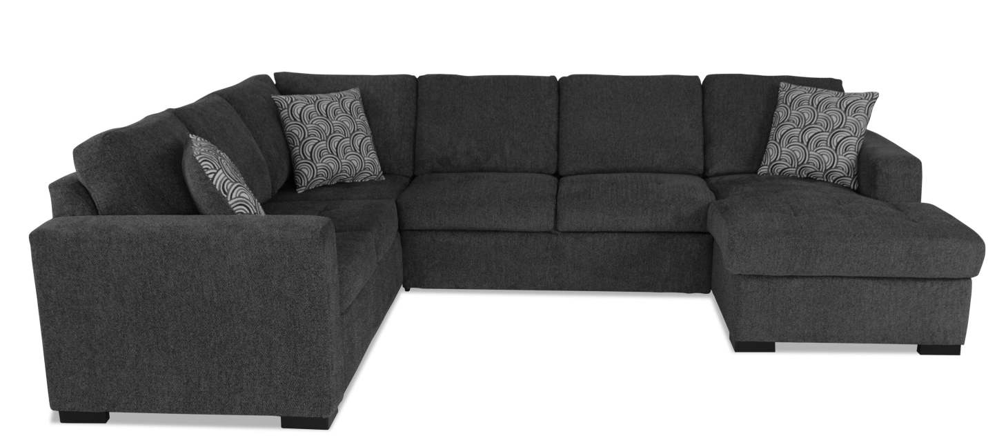 Made in Canada Legend 3-Piece Right-Facing Chenille Fabric Sleeper Sectional with Storage Chaise - Pepper Grey | Canapé-lit sectionnel de droite Legend 3 pièces fabriqué au Canada en tissu de chenille avec chaise longue de rangement - gris poivre