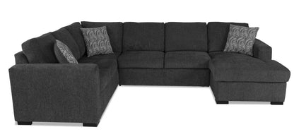 Made in Canada Legend 3-Piece Right-Facing Chenille Fabric Sleeper Sectional with Storage Chaise - Pepper Grey | Canapé-lit sectionnel de droite Legend 3 pièces fabriqué au Canada en tissu de chenille avec chaise longue de rangement - gris poivre