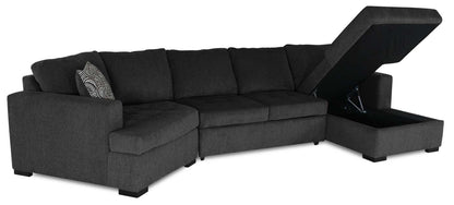 Fabriqué au Canada, canapé-lit sectionnel enveloppant Legend 3 pièces en tissu de chenille avec chaise longue - gris poivre