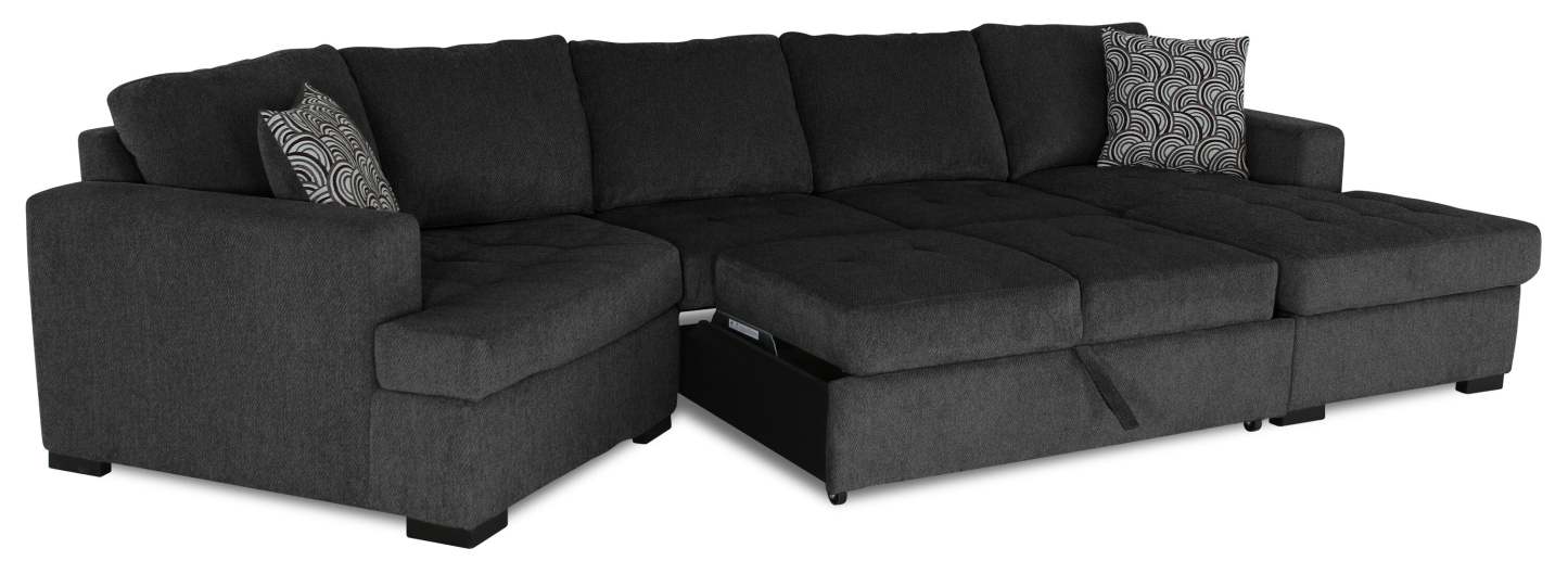 Fabriqué au Canada, canapé-lit sectionnel enveloppant Legend 3 pièces en tissu de chenille avec chaise longue - gris poivre