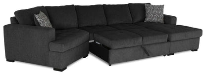 Fabriqué au Canada, canapé-lit sectionnel enveloppant Legend 3 pièces en tissu de chenille avec chaise longue - gris poivre