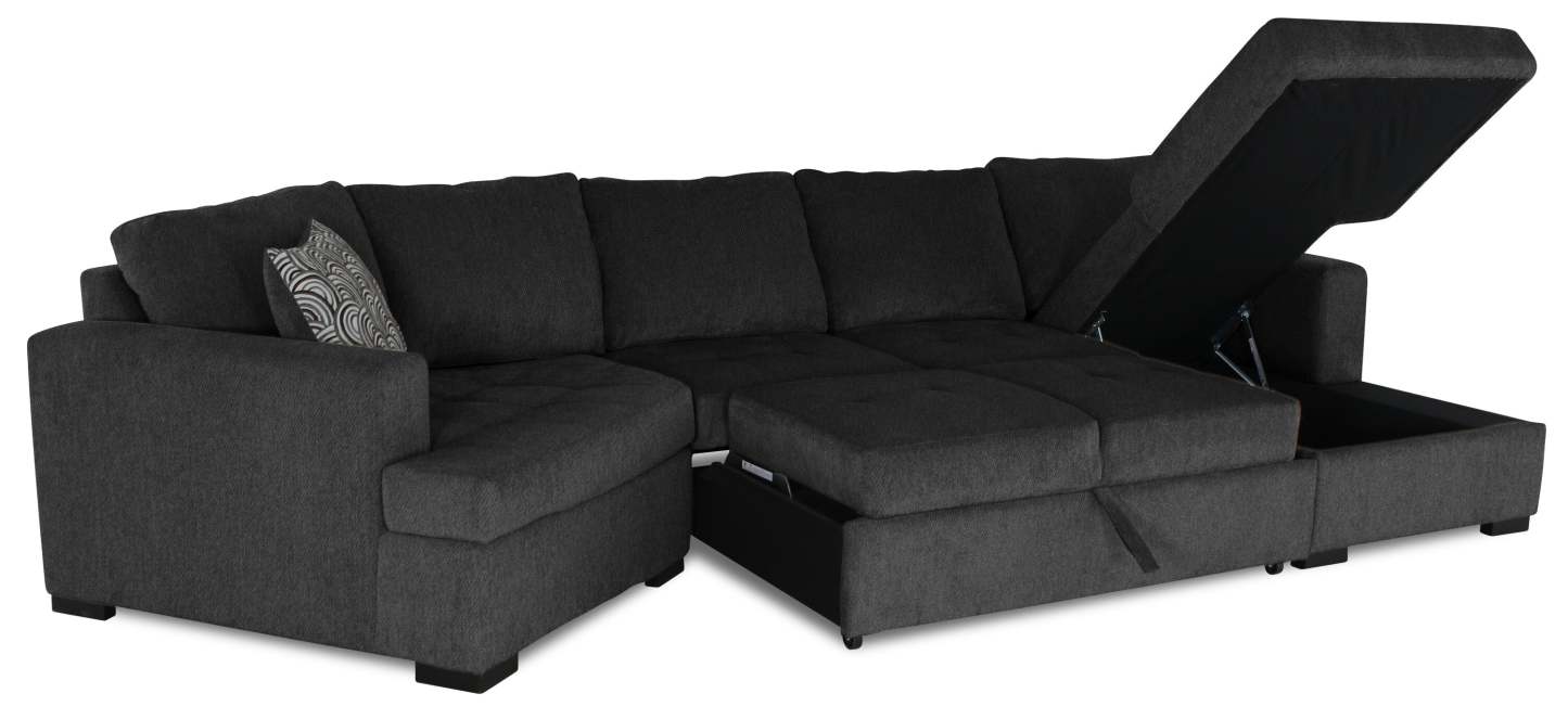 Fabriqué au Canada, canapé-lit sectionnel enveloppant Legend 3 pièces en tissu de chenille avec chaise longue - gris poivre