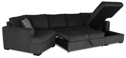 Fabriqué au Canada, canapé-lit sectionnel enveloppant Legend 3 pièces en tissu de chenille avec chaise longue - gris poivre