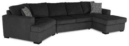Fabriqué au Canada, canapé-lit sectionnel enveloppant Legend 3 pièces en tissu de chenille avec chaise longue - gris poivre